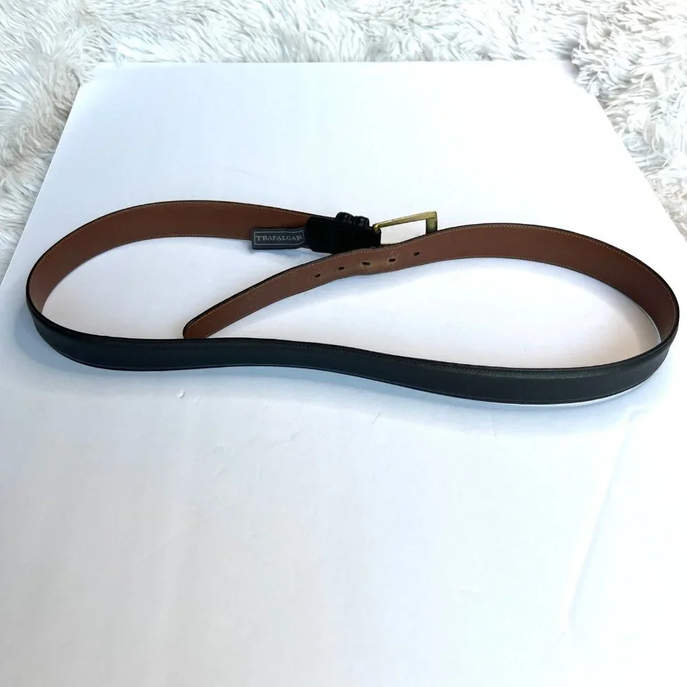 Trafalgar Black Leather‎ Belt with Brass Buckle 1